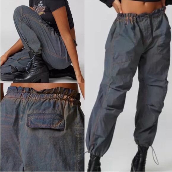 Urban Outfitters Sloan Nylon Balloon Distressed Pants In Slate Y2K Inspired Boho - Picture 2 of 16